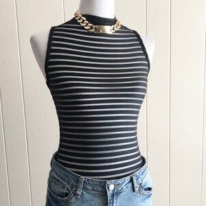 Black Mesh Stripe Bodysuit